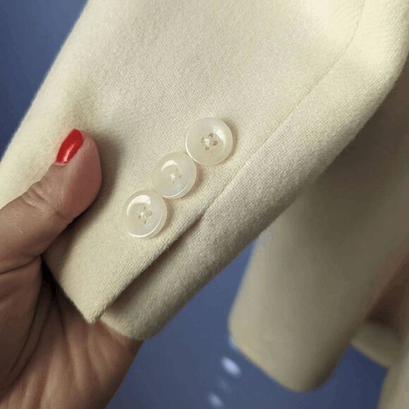 Women's Worthington Blazer 100% Pure Wool Ivory Cream 8 Padded Shoulder Button - Picture 9 of 10